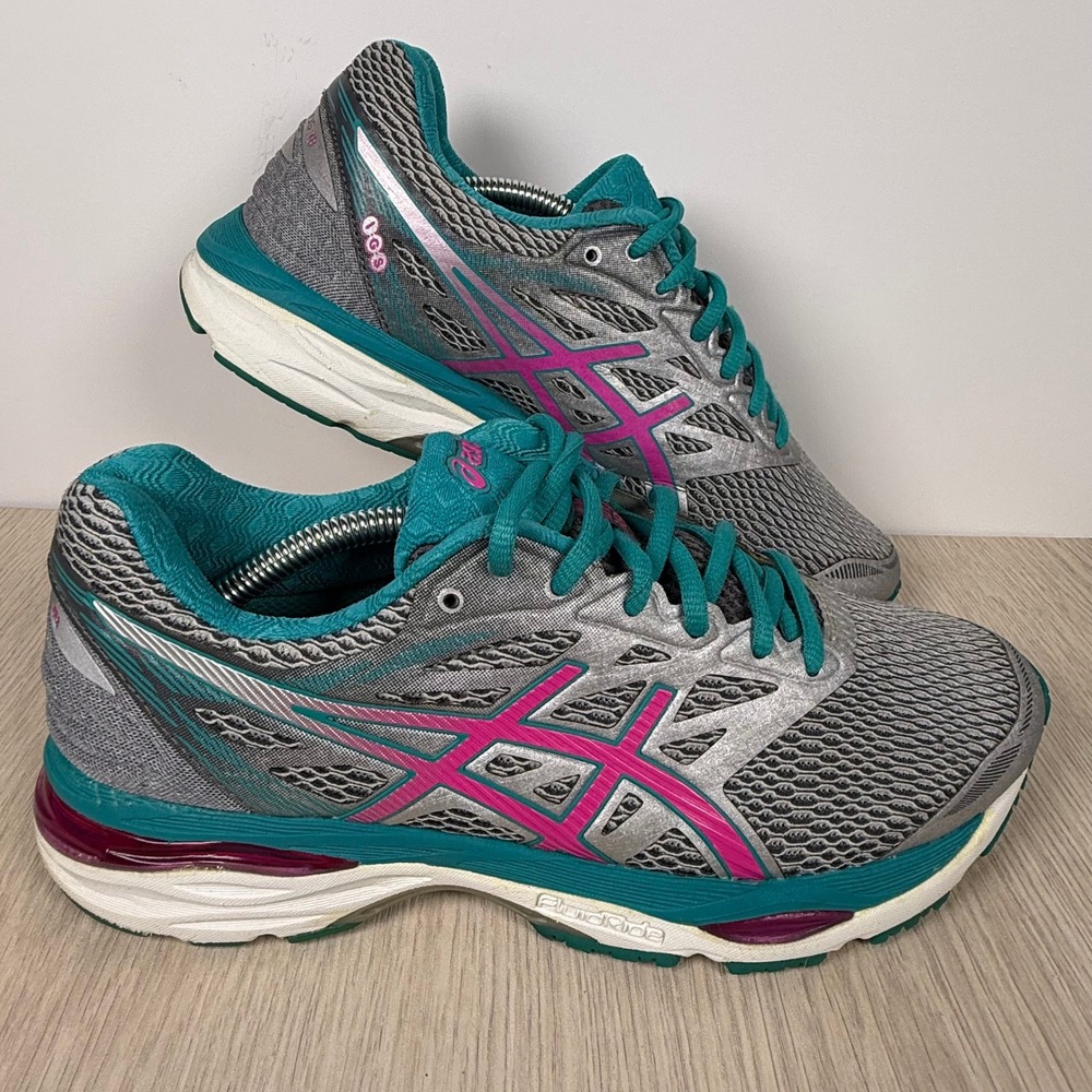 Asics‎ Gel-Cumulus 18 Womens Running Shoes Silver Teal Pink T6C8N Size 7.5